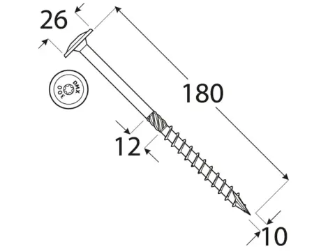 Wkręt ciesielski z łbem podkładkowym  DOMAX CT10X180 50SZT - 4